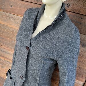 Last chance ^ TASOURIS PARIS Italy 100% wool cardigan sequin floral trim fitted